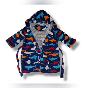 Cozy Kids Shark Print Hooded Robe - Blue and Orange